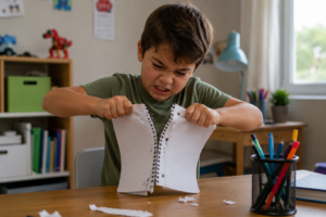 función de la conducta: niño rompiendo material